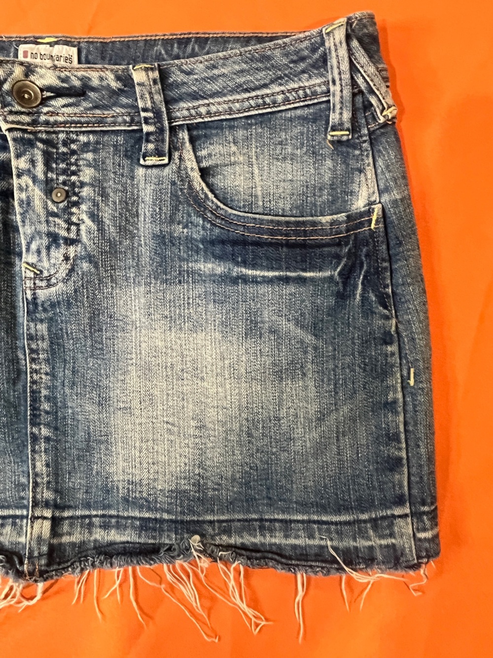 No Boundaries Light Blue Distressed Denim Mini Skirt - Picture 5 of 11